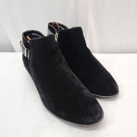 Vionic Women sz 8.5 Black Suede Moto Ankle Ankle Booties Biker - Picture 1 of 7